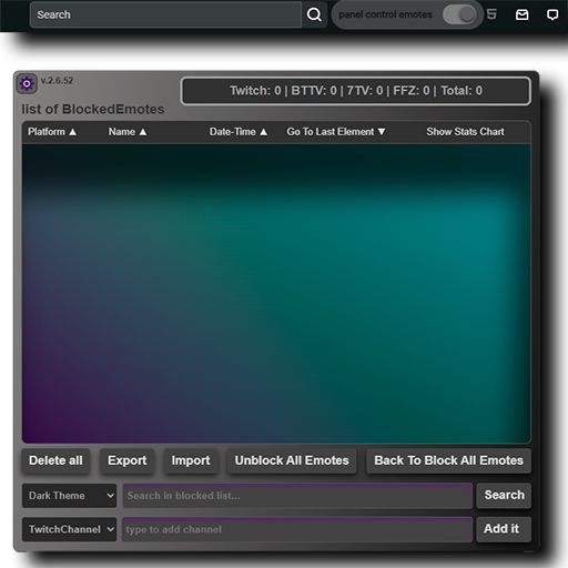 Control Emotes Panel main interface